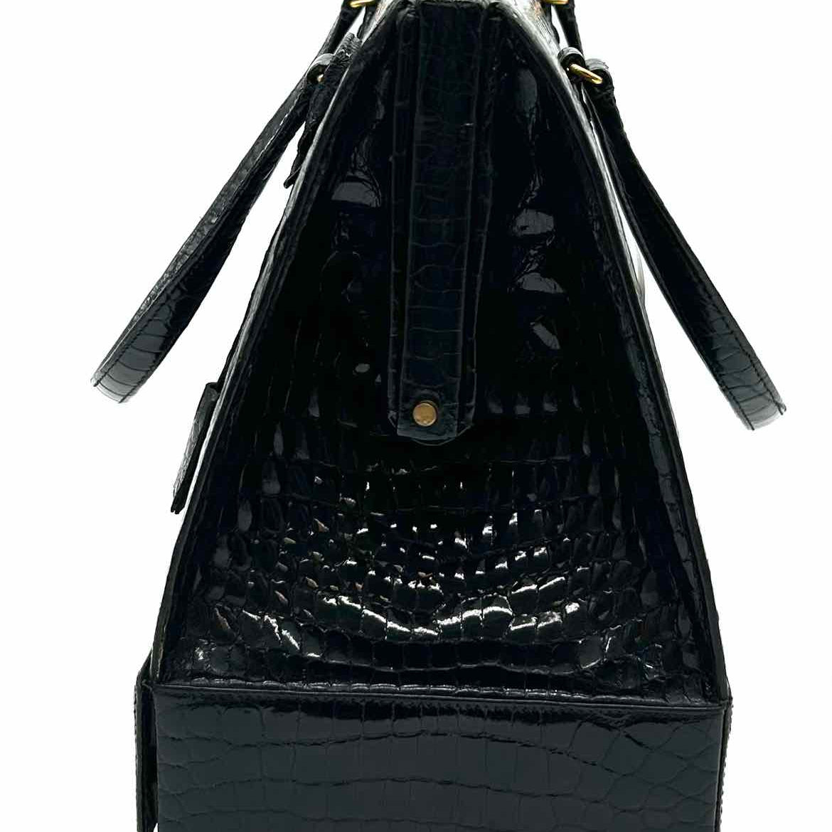 Franz Sauer Cologne Germany Vintage Black Hinged Croc Patent Leather Satchel