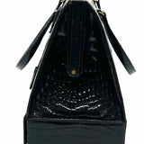 Franz Sauer Cologne Germany Vintage Black Hinged Croc Patent Leather Satchel