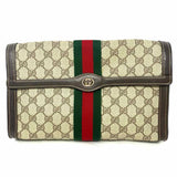 Gucci Vintage Brown GG Supreme Canvas Green/ Red web Foldover Clutch