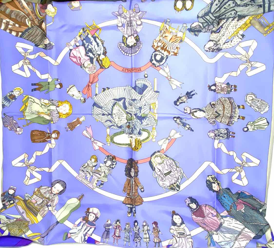 Hermes Hello Dolly Silk Blue Purple Square 36 Dolls Scarf