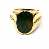 Estate Rare size 6 14K Gold Oval Iridescent Ammolite Doublet Ring