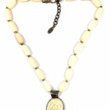 EXEX Designs 925 Sterling Cream Beaded Carved Flower Necklace