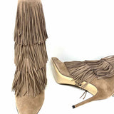 Paul Andrew Toas Women's Taupe Size 36.5/6.5 Mid calf Suede Fringe Bootie