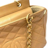 Chanel 2000-02 Timeless Petite Shopper Cream Quilted Caviar Leather Tote