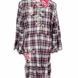 Johnny Was Workshop Erinn Easy Tiered Pink Black Size M Long Sleeve Plaid Dress
