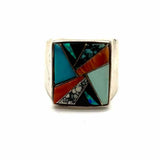 Navajo Begay size 7.5 925 Sterling Silver Signet Mosaic Ring
