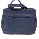 Chanel Navy Blue Quilted Grained Leather Made in Italy Tote