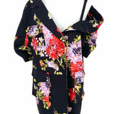 cinq a sept Katie Women's Multi-black Sz 8 cold shoulder Floral Short Sleeve Top