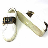 Fendi Pearland Women's White Brown Size 7 Leather Zucca Buckle Sneakers