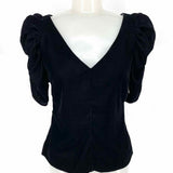 FRAME Women's Black Size S Puff Sleeve Velvet Short Sleeve Top