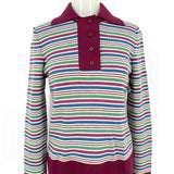 Demetre Women's Burgundy Multi-Color Size M 1/4 Button Wool Stripe Sweater