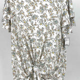 Adrianna Papell Women's White Size XL Front Knot Floral Short Sleeve Top