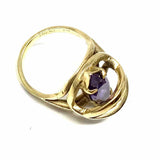 Estate Modernist size 6 10K Yellow Gold Marquise Cut Orbital Amethyst Ring