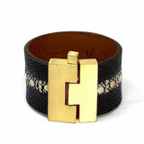 Leigh Elena Leather Dark Brown & White 7" Stingray Cuff