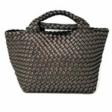 Naghedi St. Barths Small Neoprene Gunmetal Woven Glitter Satchel w/ Pouch