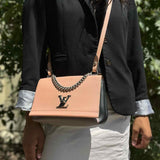 LOUIS VUITTON 2016 LockMe II BB Leather Beige Taupe Flap Turnlock Crossbody