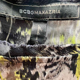 BCBG MAXAZRIA Women's Yellow Gray Size M Ruffled Silk Abstract Long Sleeve