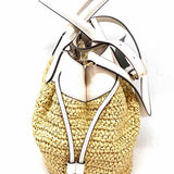 Kate Spade Straw Beige White Tote Woven Pebbled Leather Satchel
