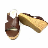 Franco Sarto Women's Dark Brown Size 8 Wedge Leather CrissCross Sandals