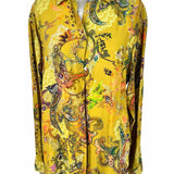 Johnny Was Workshop Women's Chartreuse Size S Button Down Paisley Long Sleeve