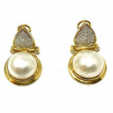 Estate Mabe Dome Pearls 14k Gold Geometric Diamond Earrings