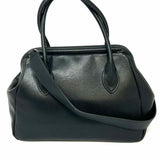 Black Hinged Top Handle vegan leather Satchel