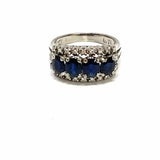 Estate Size 6 18K White Gold Oval Cut Dark Blue Natural Sapphire & Diamond Ring
