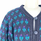 Vitabella Women's Navy Green Size S Mohair Floral Cardigan