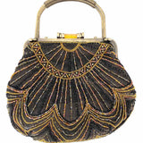 Beaded Black Brown Hinged Retro Clutch