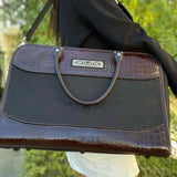 Brighton Canvas Black Brown Croc Embossed Leather Briefcase