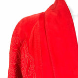 Ipek Deri Vintage Women's Red Size L Open Front Suede Embroidered Jacket