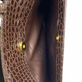 GIANNI VERSACE Brown Top Handle Croc Embossed Patent Leather Satchel