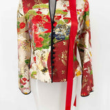 JS Collections Women's Red White Size 6 Asian Motif Jacket