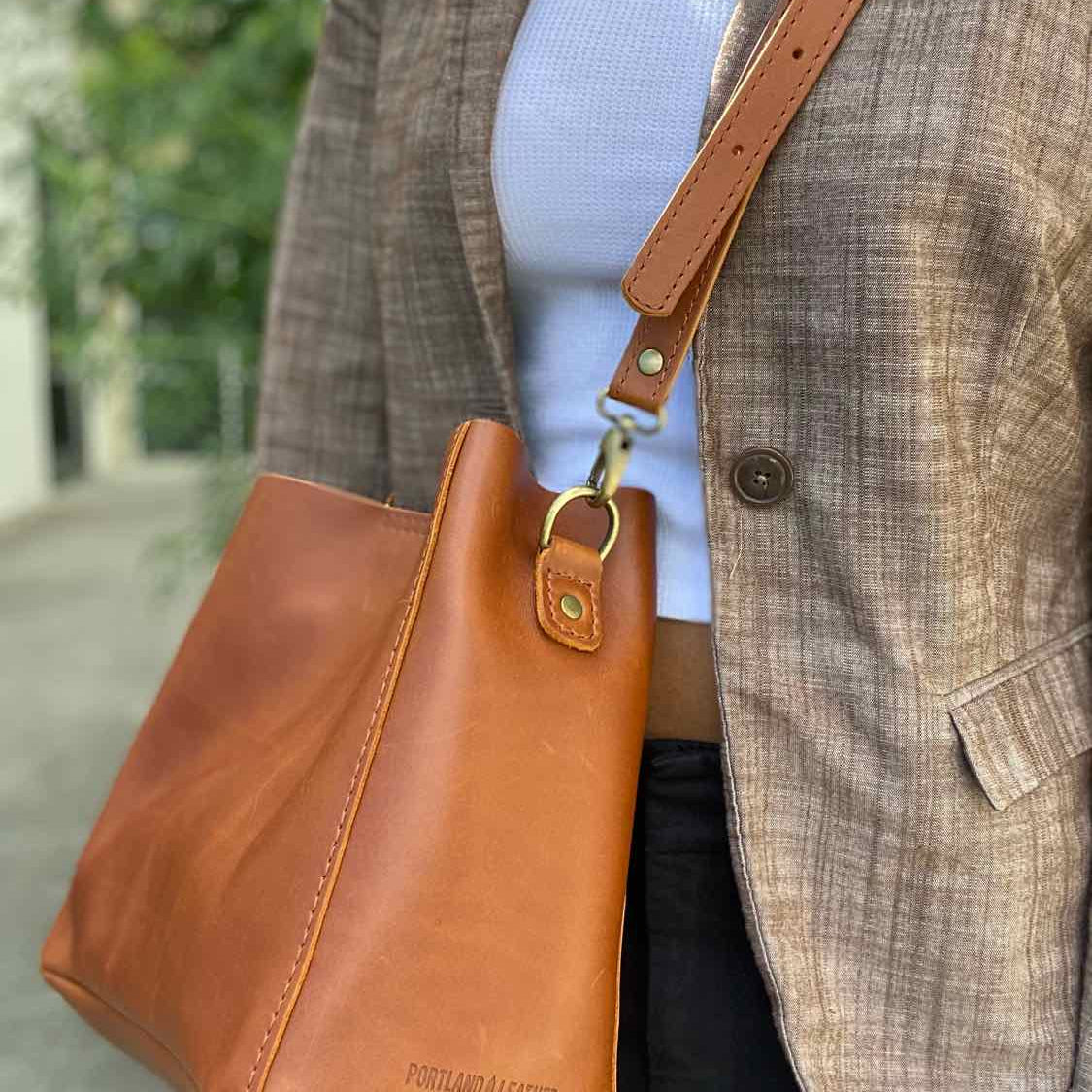 Portland Leather Goods Butterfly Camel Bucket Leather Crossbody