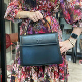 VALENTINO GARAVANI Vintage Black Top Handle Pebbled Leather Satchel
