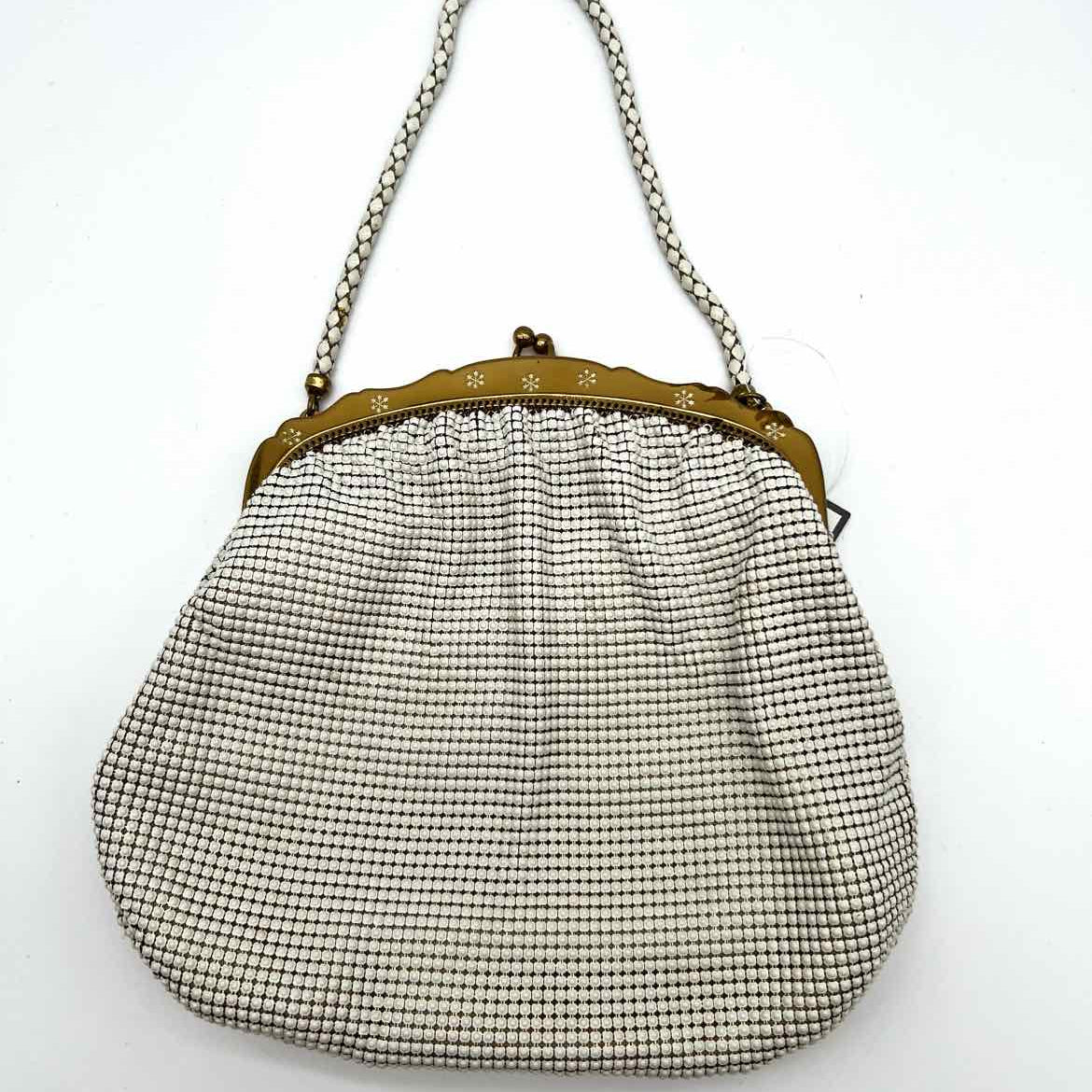 Whiting and Davis Vintage Metal Mesh Off White Kisslock Clutch