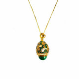 Estate 925 Sterling Green Gold Tone Pendant 19.5 Filigree Egg Malachite Necklace