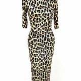 alice+olivia Delora Women's Beige Black Size 0 Bodycon Leopard Print Dress