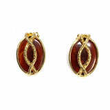 SARAH COVENTRY Red Gold Tone Clip On Oval Earrings