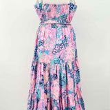 Lilly Pulitzer Women's Blue Pink Size 12 Tiered Coral Dress