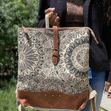 Myra Bags Canvas Gray Beige Abstract BackPack