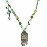 Statement Teal Silver Tone Beaded Pendant Necklace