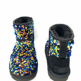 UGG Classic Mini Stellar Sequin Women's Black Blue Size 6 Ankle Sequined Bootie