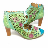 L'ARTISTE Women's Pastels Size 38/7 Peeptoe Leather Laser Cut Sandals