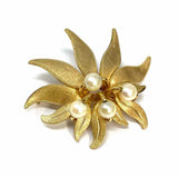 A&Z 12K Gold-Filled Yellow Gold Flower Textured Faux Pearl Brooch