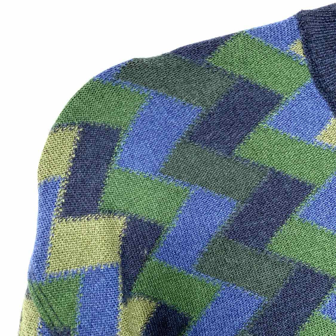 Dalmine Men's Green Blue Size L Crew Neck Wool Zig Zag Made in Italy Sweater