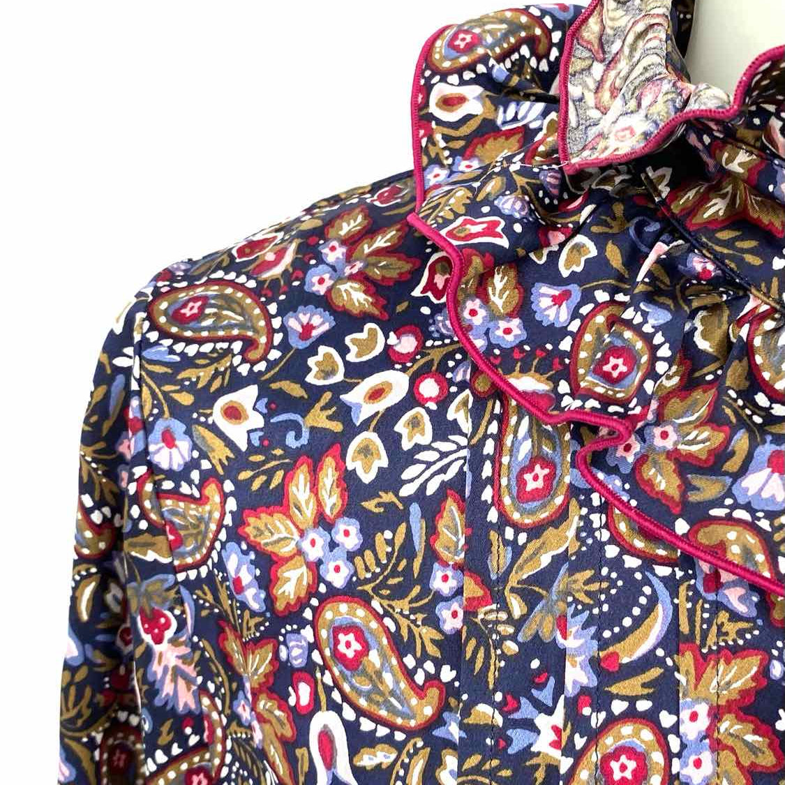 Marc Jacobs Women's Navy Multi-Color Size 8/M Long Sleeve Silk Paisley Dress