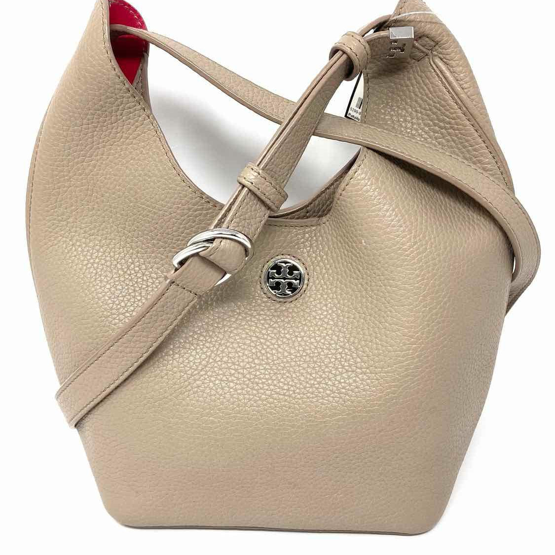 Tory Burch Perry Small Taupe Hobo Pebbled Leather Crossbody