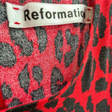 REFORMATION Gavin Women's Red Black Size 8 Open Back Leopard Print Dress