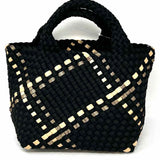 Naghedi St. Barths Small Neoprene Black Beige Woven Satchel w/ Pouch